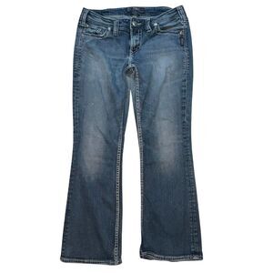 Silver Jeans Women 31 Aiko Mid Rise Slim Bootcut Pants Stretch Medium Wash Denim